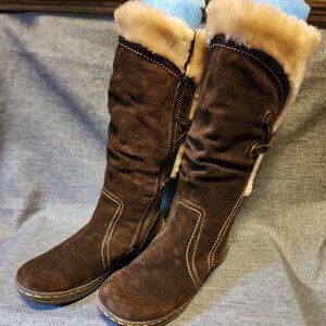 Women's Size 7.5M Bear Traps Eventure Tan Leather Faux Fur 12" Tall Boots